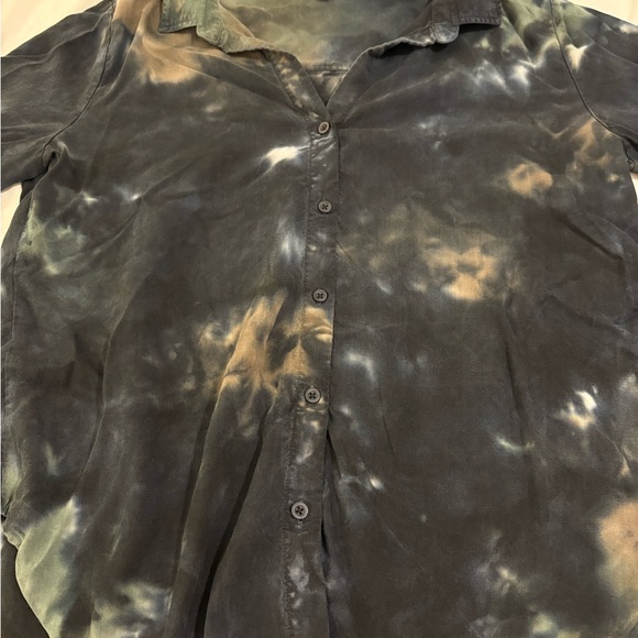 Cloth & Stone Anthropologie Tie-Dye Button Down Shirt in Black/Green/Brown - XL - Picture 3 of 16